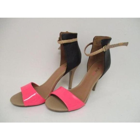 *JustFab Black and Hot Pink Patent Sandals - Picture 5 of 7